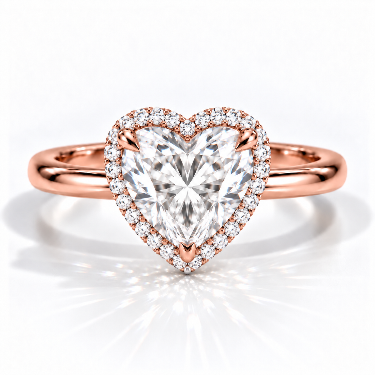 Herz Halo-Verlobungsring aus Roségold mit Labordiamant