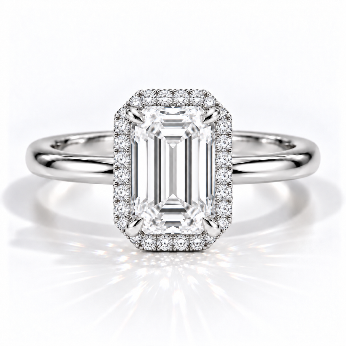 Emerald Halo-Verlobungsring aus Weißgold mit rosafarbenem Labordiamant