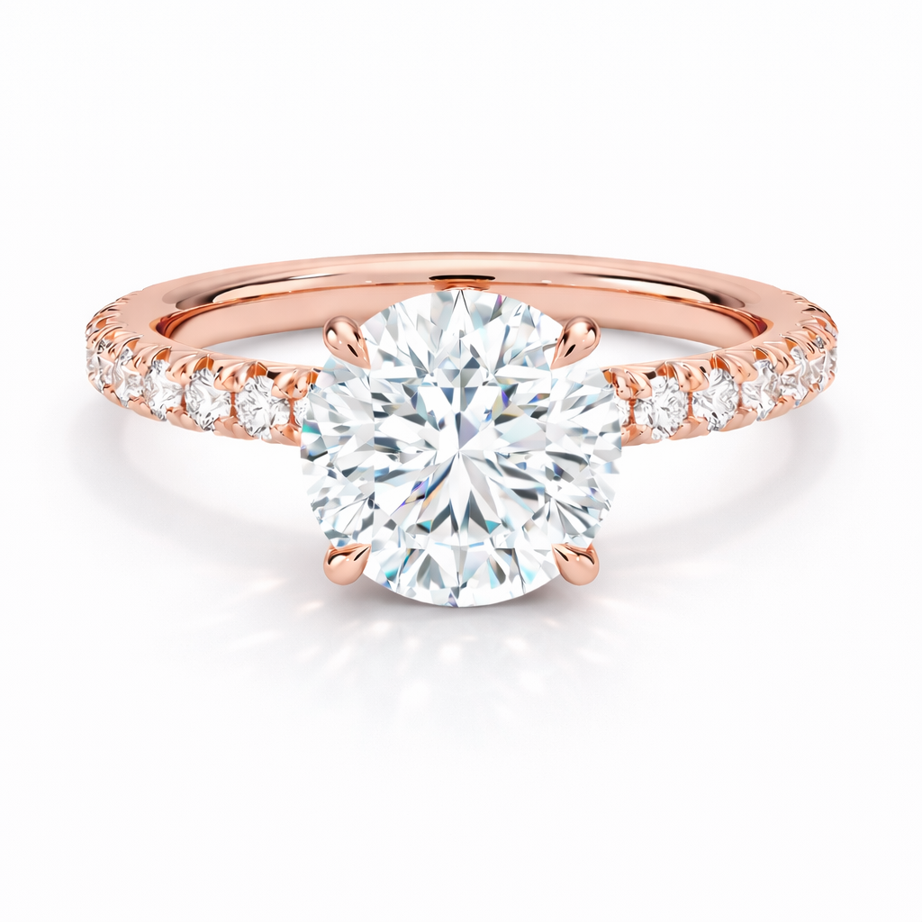 Lizzy - Rund Pavé Verlobungsring aus 14k Roségold mit einem funkelnden Diamanten- laborgezüchtet, handgefertigt & nachhaltig - von Labgrownlove