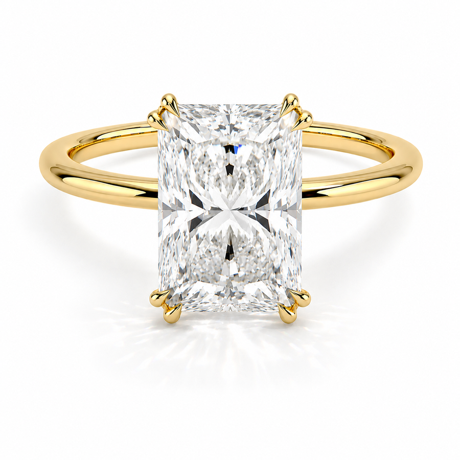 Radiant Verlobungsring aus 14 Karat Gelbgold mit Labordiamant und Cathedral-Fassung