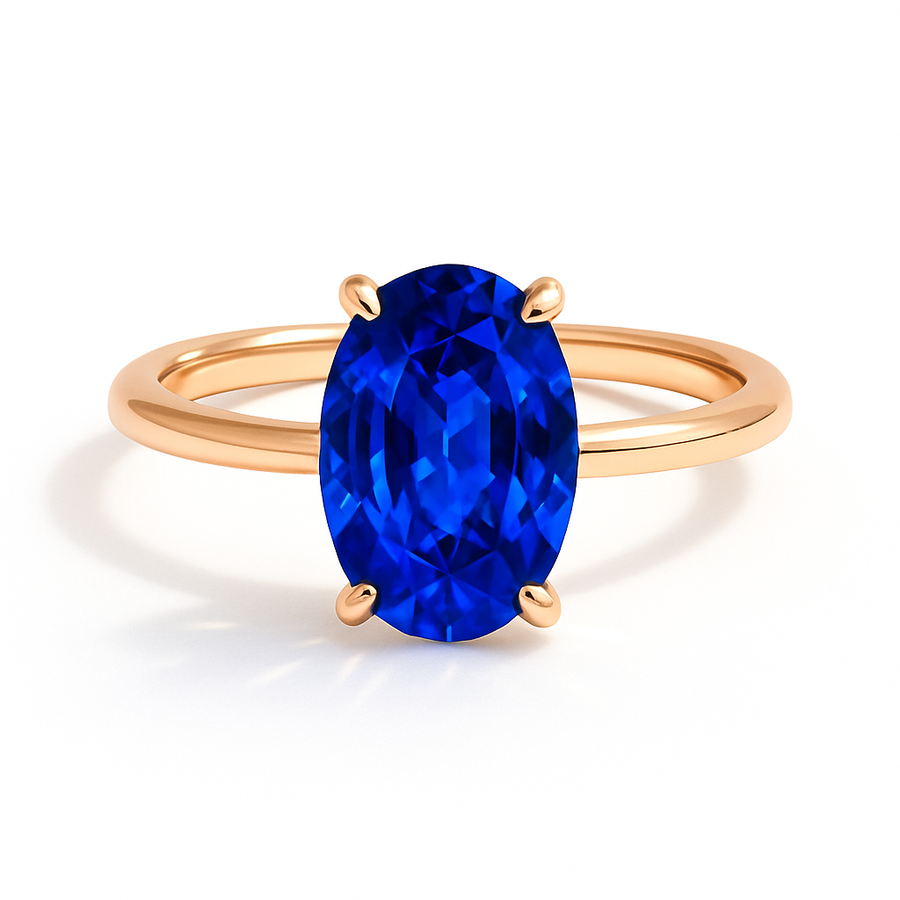 Ovaler Solitär-Verlobungsring aus Roségold mit blauem Labordiamant