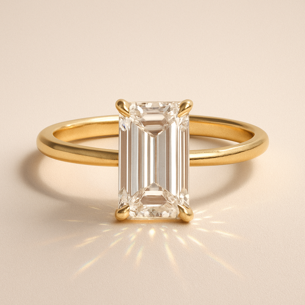 Celina Emerald Solitär Verlobungsring aus 14k Gelbgold mit einem funkelnden, laborgezüchteten Diamanten – handgefertigt, nachhaltig, von Labgrownlove