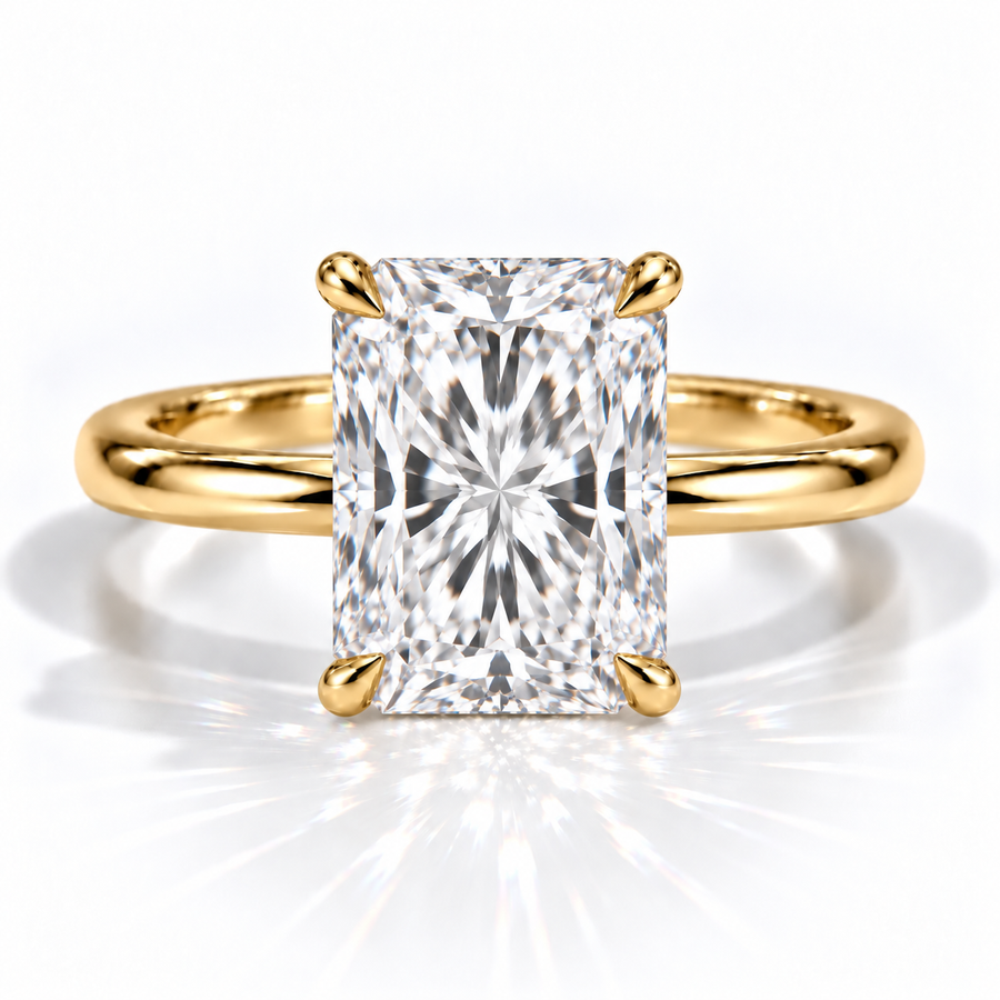 Radiant Solitär-Verlobungsring aus 14 Karat Gelbgold mit Labordiamant