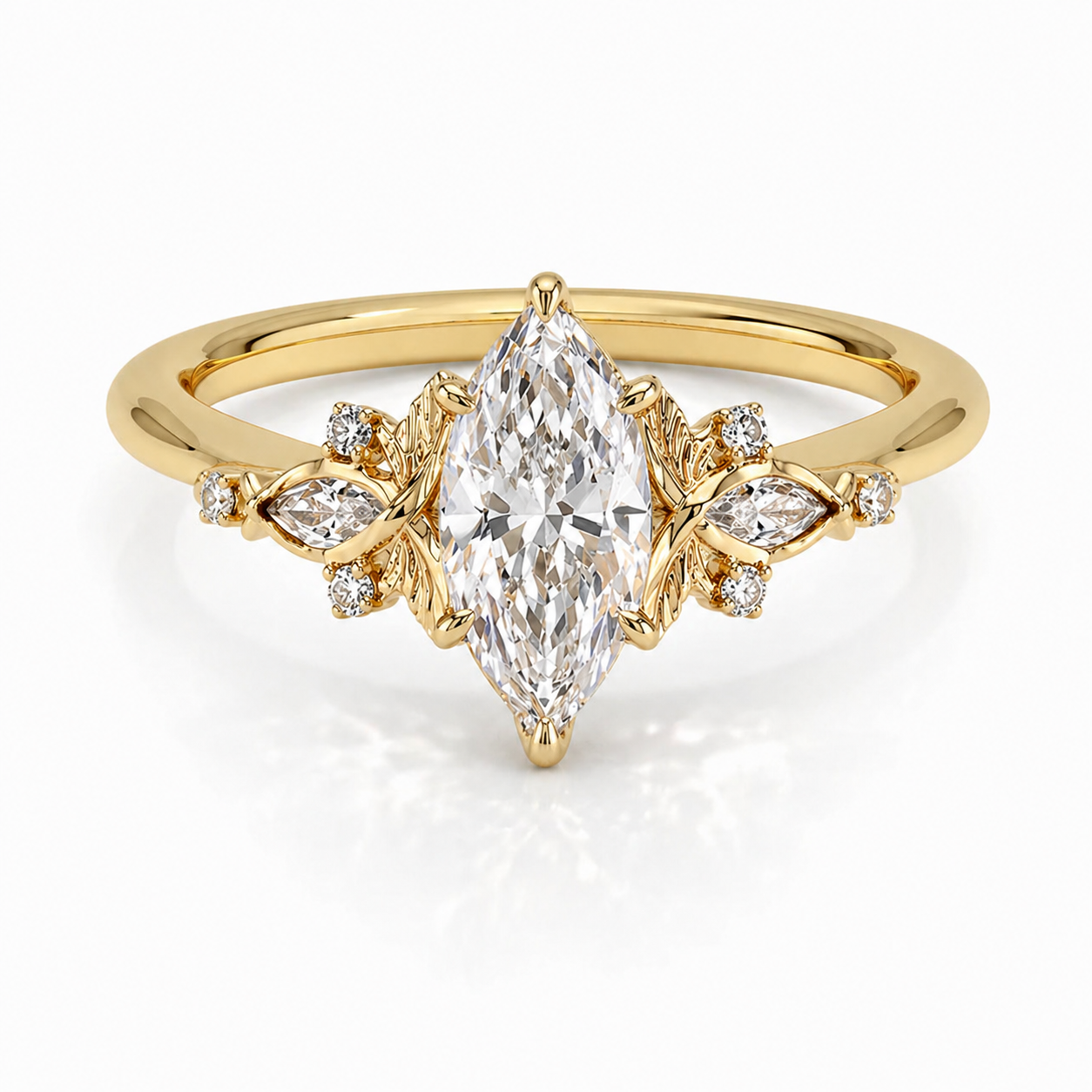 Marta Marquise Cluster Vintage Verlobungsring aus 14k Gelbgold mit einem funkelnden, laborgezüchteten Diamanten – handgefertigt, nachhaltig, von Labgrownlove