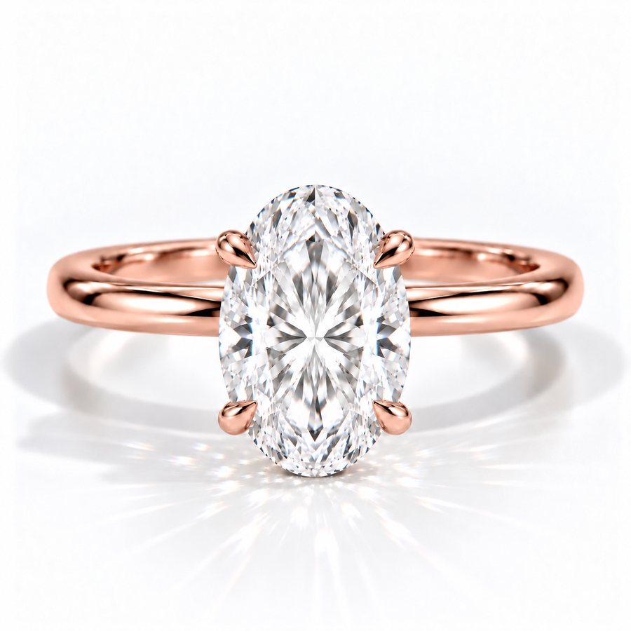 Ovaler Verlobungsring aus 14 Karat Roségold mit Labordiamant und Tulpenfassung