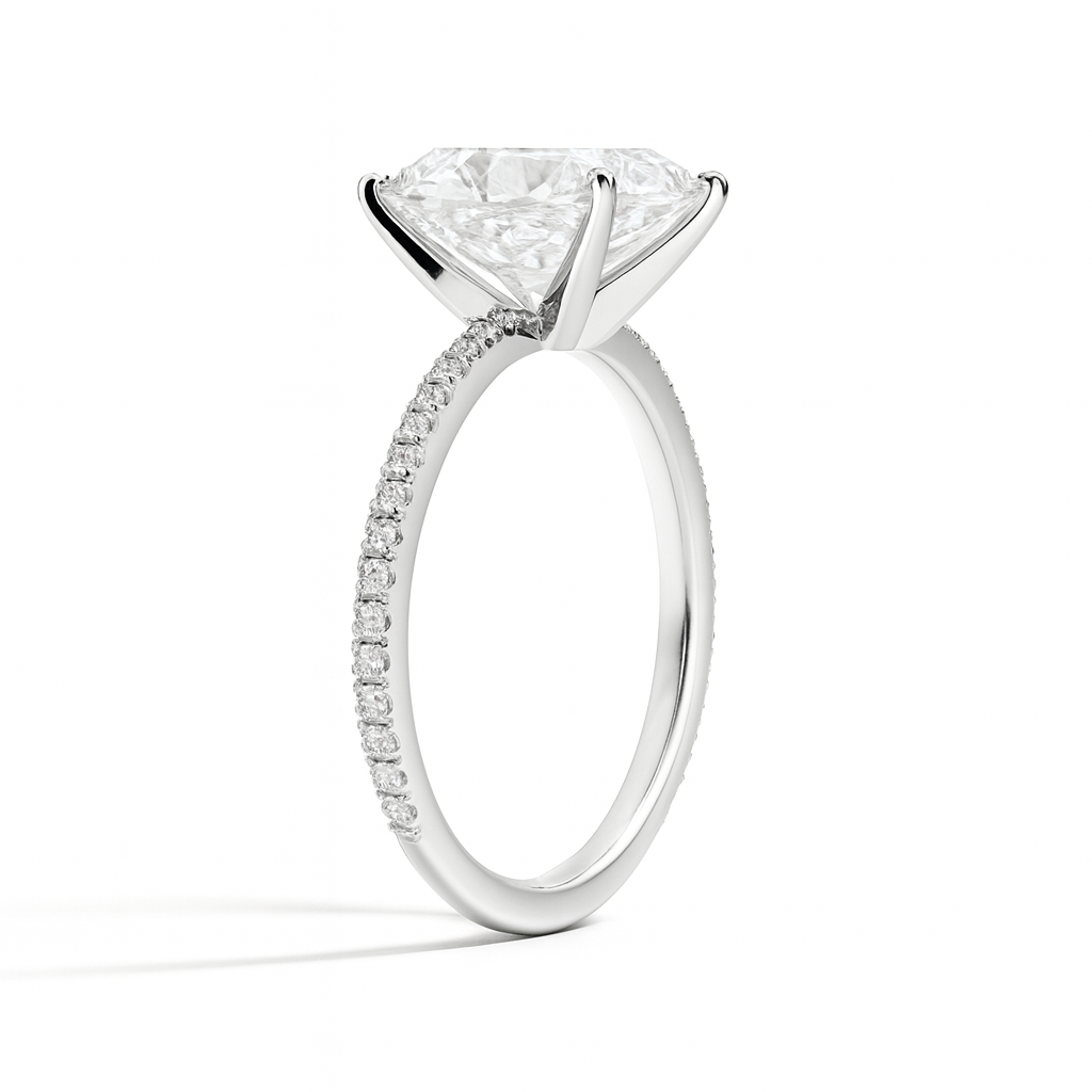 Roya Radiant Pavé Verlobungsring aus Platin mit einem funkelnden, laborgezüchteten Diamanten – handgefertigt, nachhaltig, von Labgrownlove