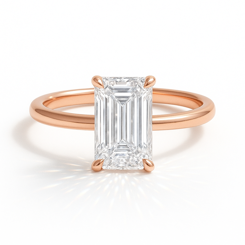 Celina Emerald Solitär Verlobungsring aus 14k Roségold mit einem funkelnden, laborgezüchteten Diamanten – handgefertigt, nachhaltig, von Labgrownlove