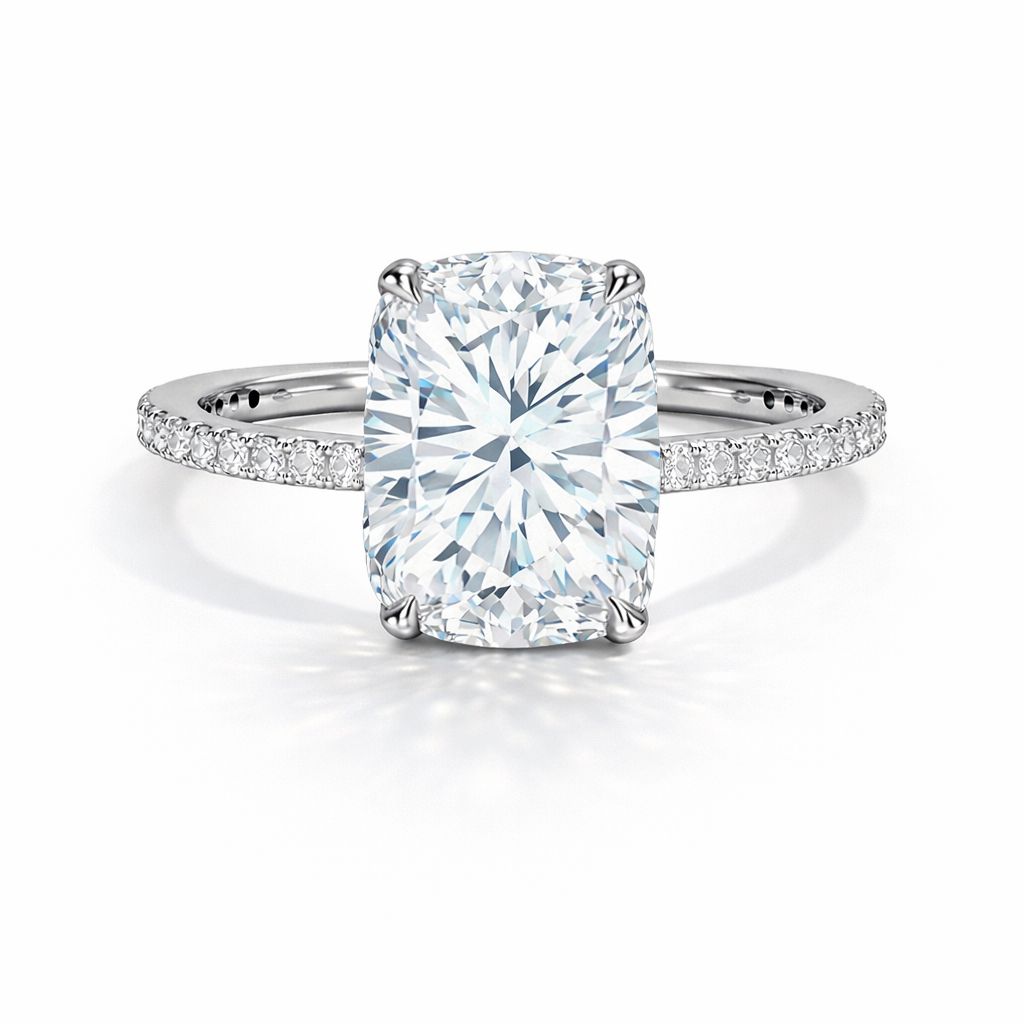 Stella - Elongated Cushion hidden Halo Pavé Laborgezüchteter Diamant