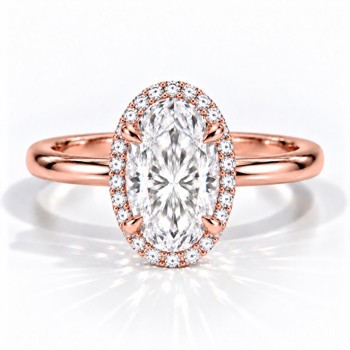 Ovaler Halo-Verlobungsring aus Roségold mit Labordiamant