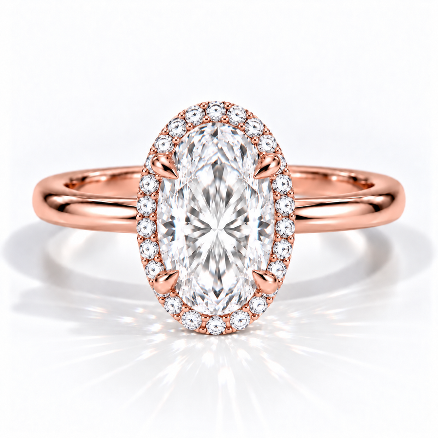 Ovaler Halo-Verlobungsring aus Roségold mit Labordiamant
