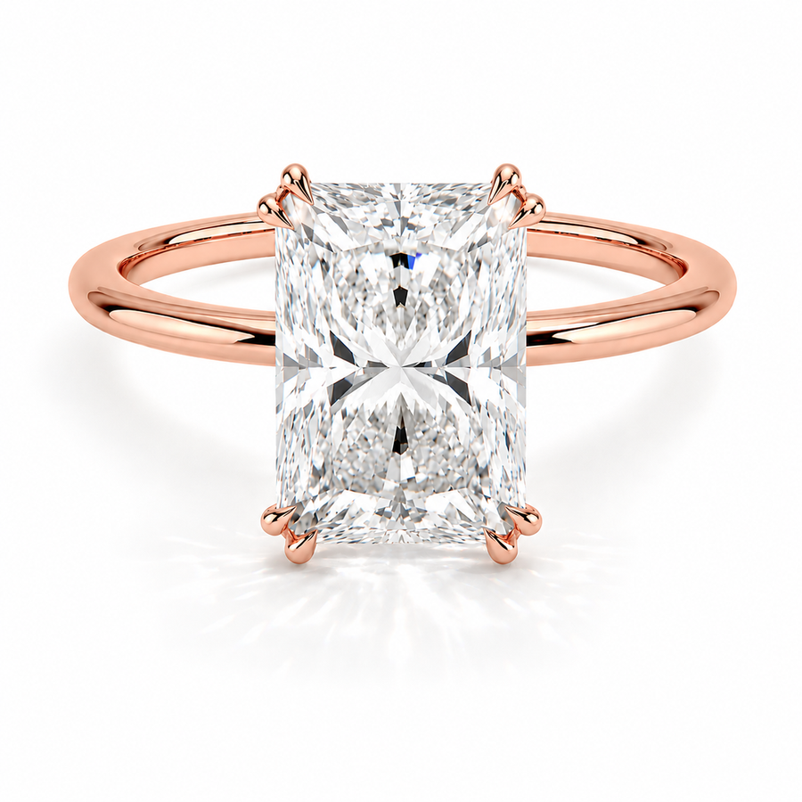 Radiant Verlobungsring aus 14 Karat Roségold mit Labordiamant und Cathedral-Fassung
