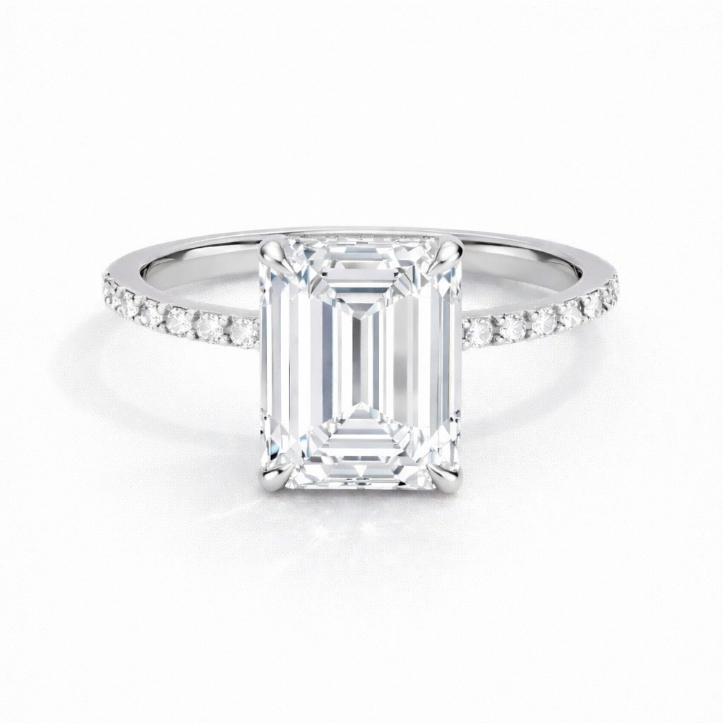 Shelly - Emerald Pavé hidden Halo Verlobungsring aus 14k Weißgold mit einem funkelnden, laborgezüchteten Diamanten - handgefertigt & nachhaltig - von Labgrownlove 