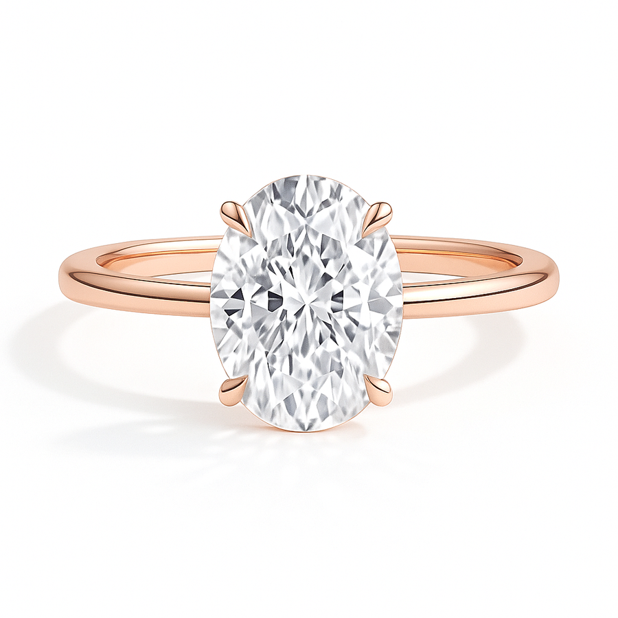 Ovaler Solitär-Verlobungsring aus 14 Karat Roségold mit Labordiamant und Hidden Halo