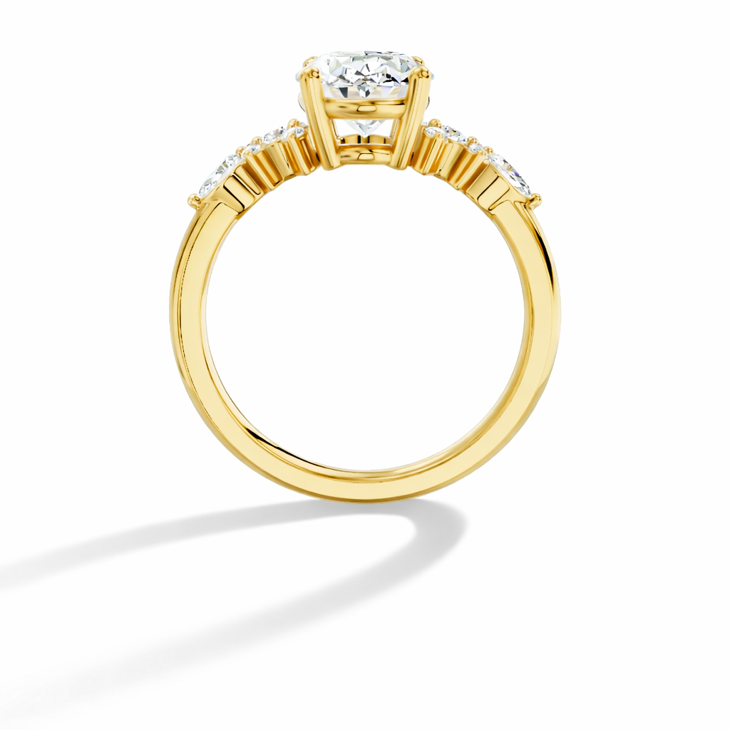 Floral - Oval Verlobungsring aus 14k Gelbgold mit einem funkelnden, Laborgezüchteten Diamanten - handgefertigt & nachhaltig - von Labgrownlove 