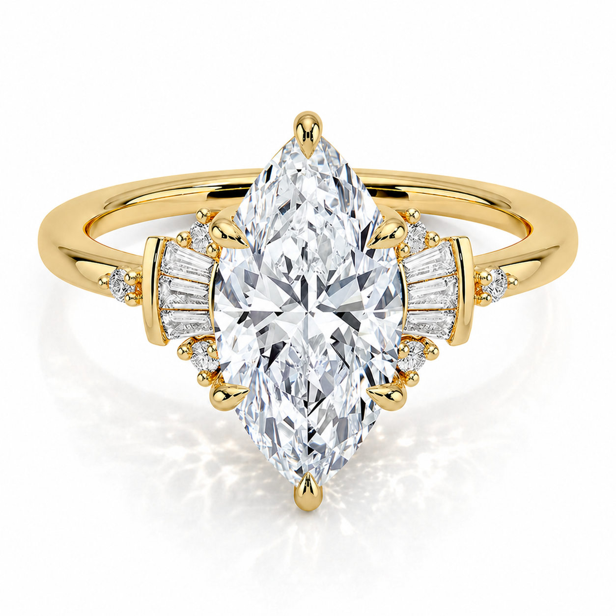 Alma Marquise Cluster Vintage Verlobungsring aus 14k Gelbgold mit einem funkelnden, laborgezüchteten Diamanten – handgefertigt, nachhaltig, von Labgrownlove