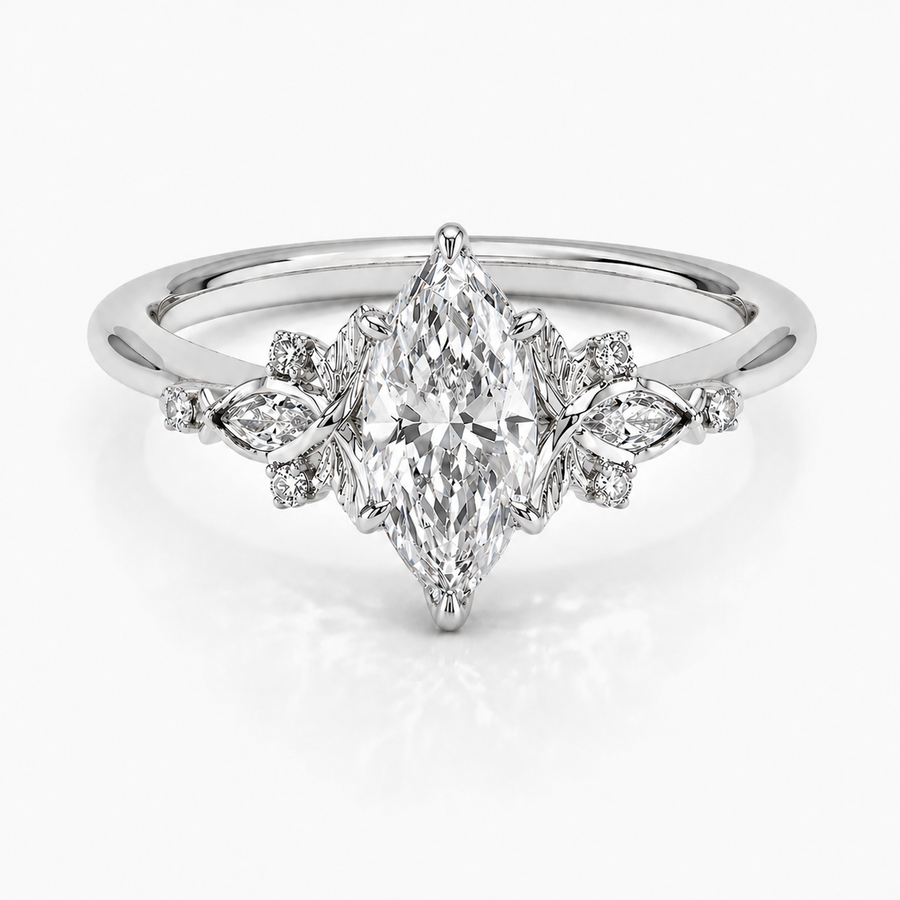 Marquise Cluster-Verlobungsring aus 14 Karat Weißgold mit Labordiamant