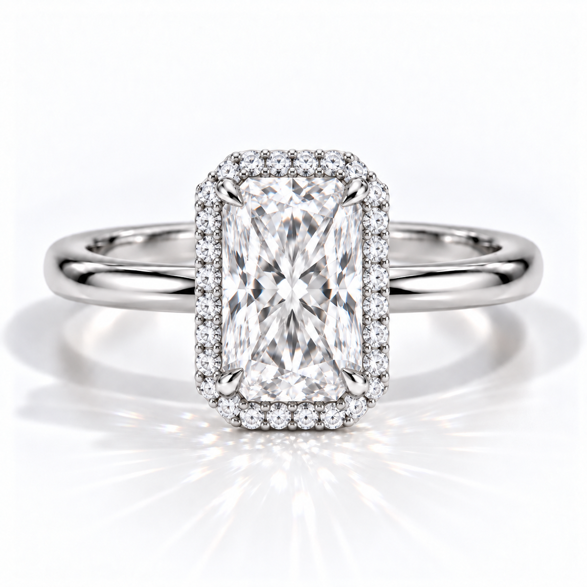 Radiant Halo-Verlobungsring aus Weißgold mit Labordiamant