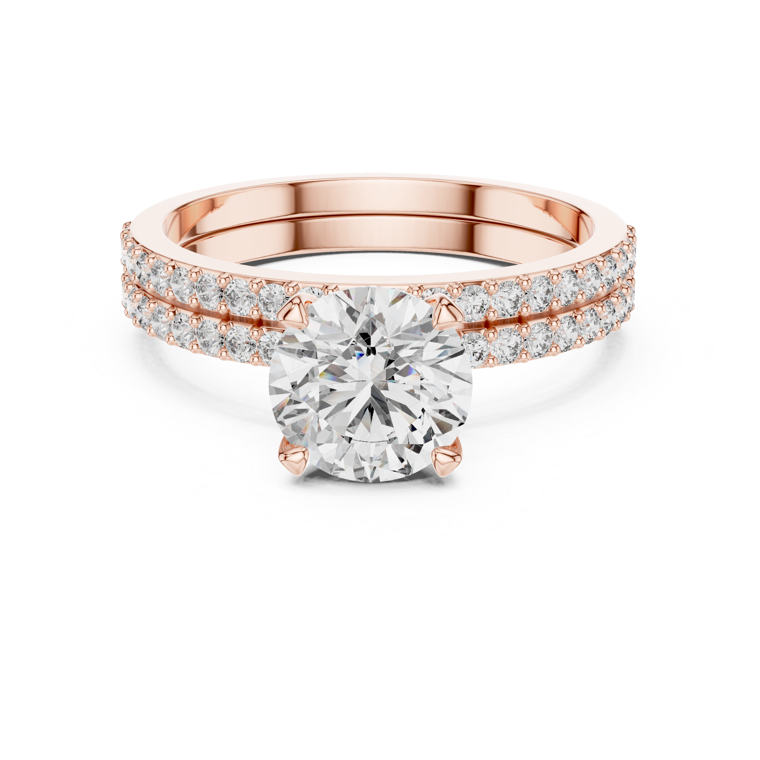 Diamond ring with clusters small diamonds in rose gold 
