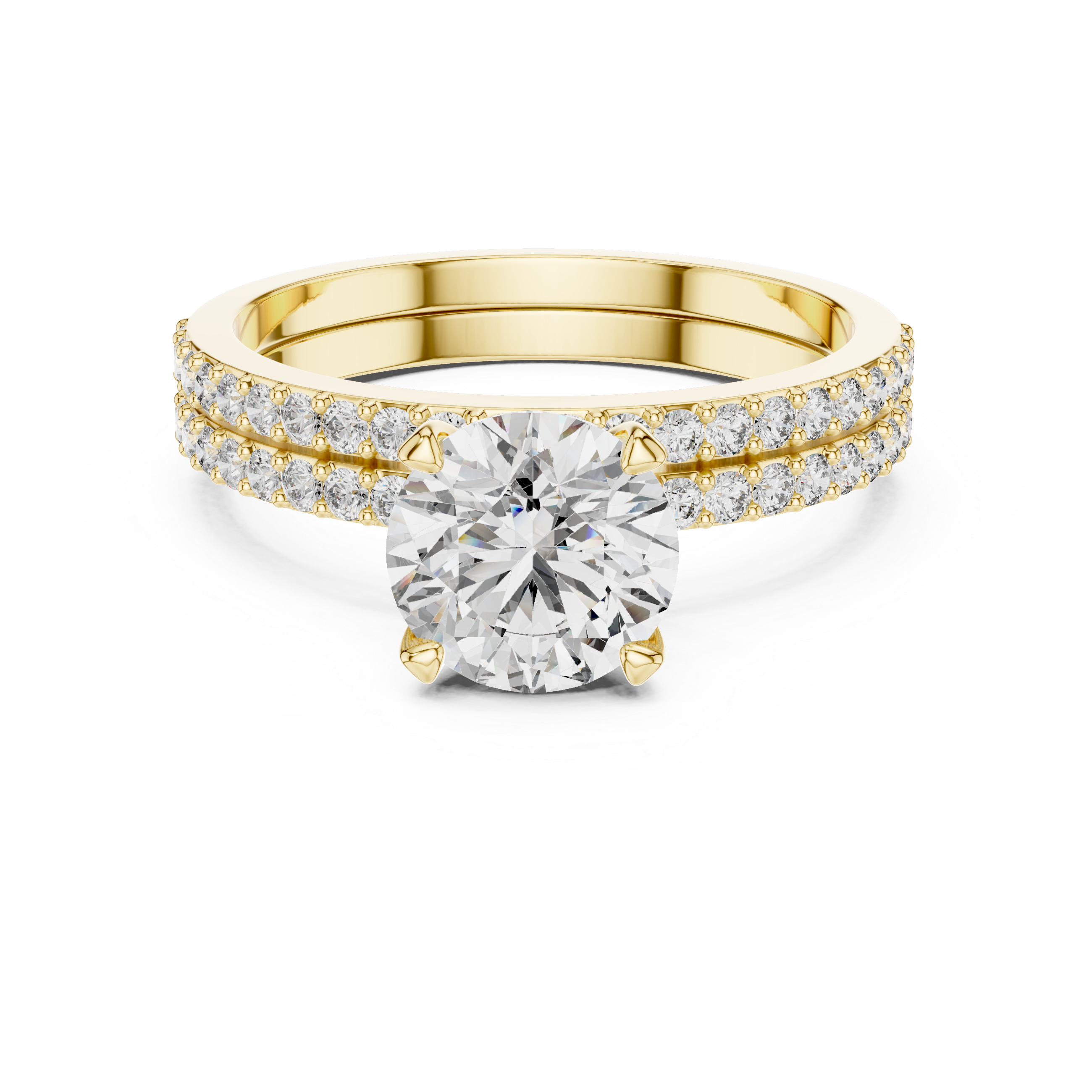 Diamond ring with clusters small diamonds  in gold front view