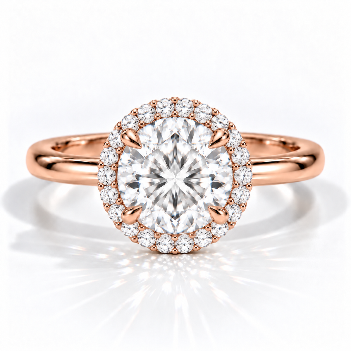 Runder Halo-Verlobungsring aus Roségold mit Labordiamant