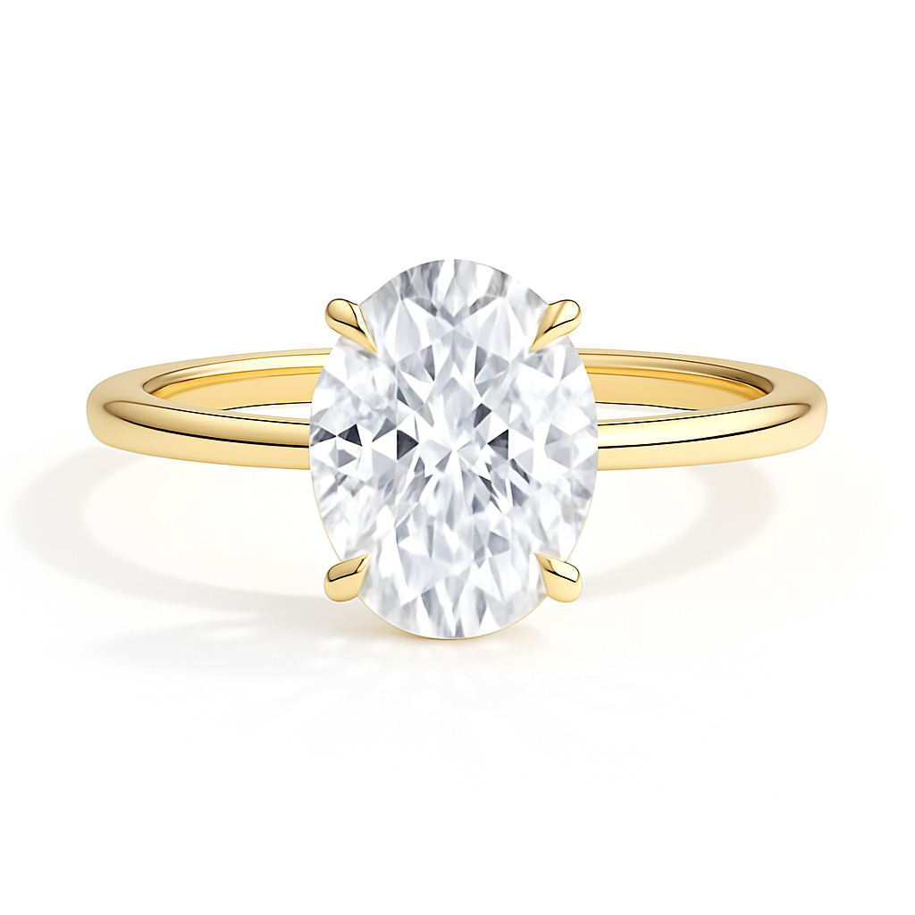 Lucy Oval Solitär hidden Halo Verlobungsring aus 14k Gelbgold mit einem funkelnden, laborgezüchteten Diamanten – handgefertigt, nachhaltig, von Labgrownlove