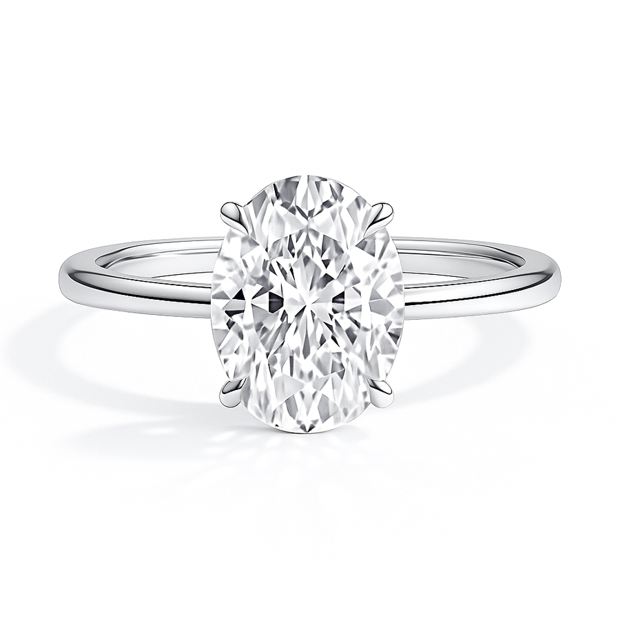Ovaler Solitär-Verlobungsring aus 14 Karat Weißgold mit Labordiamant und Hidden Halo
