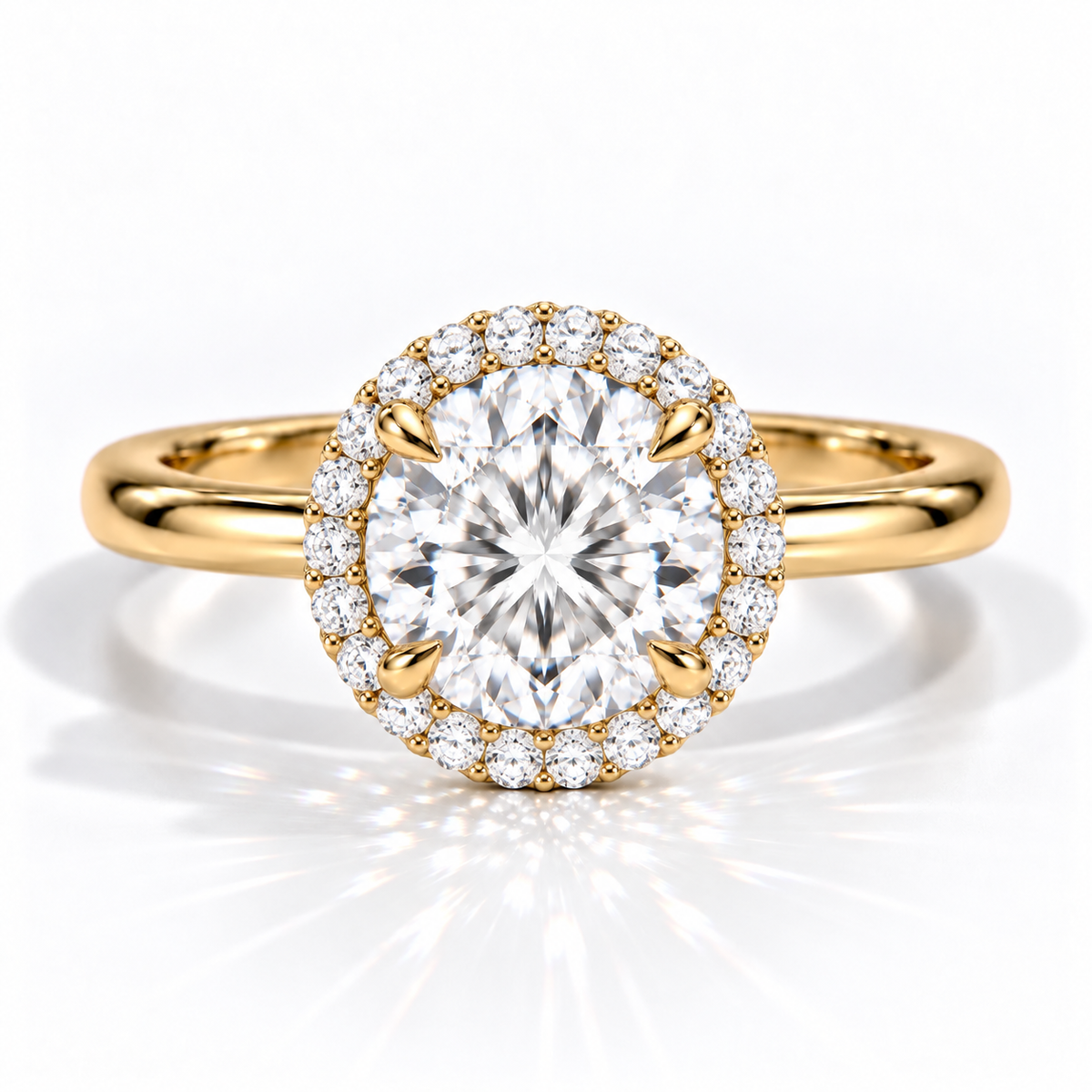 Runder Halo-Verlobungsring aus Gelbgold mit Labordiamant