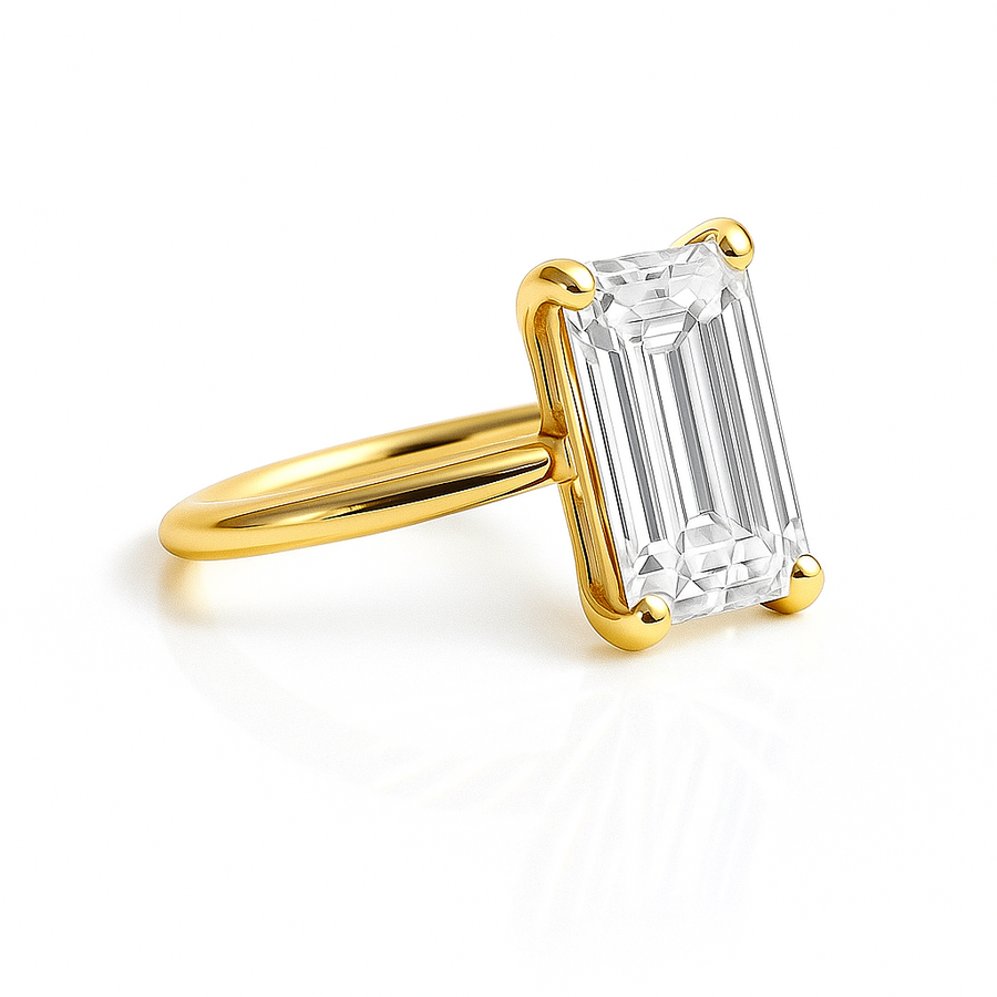 Emerald Solitär-Verlobungsring aus 14 Karat Gelbgold mit Labordiamant