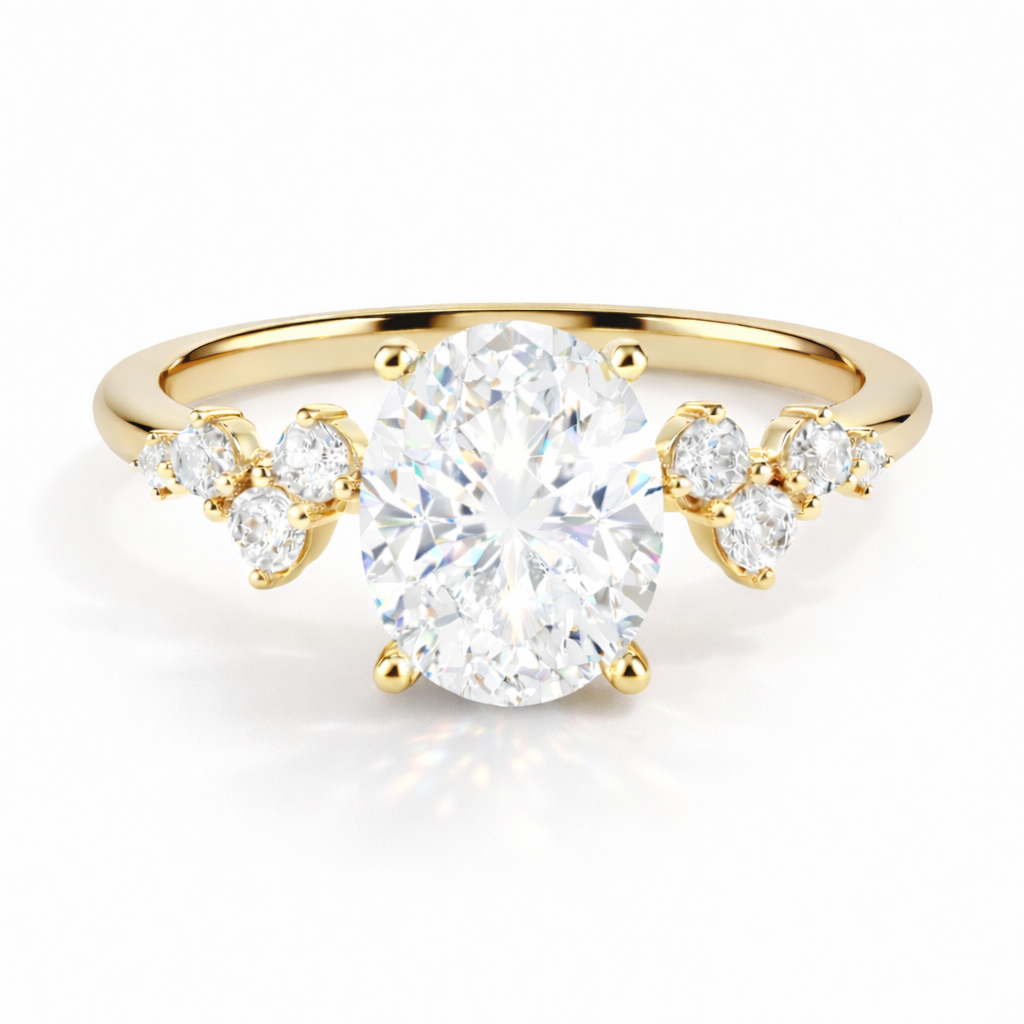 Floral - Oval Verlobungsring aus 14k Gelbgold mit einem funkelnden, Laborgezüchteten Diamanten - handgefertigt & nachhaltig - von Labgrownlove 