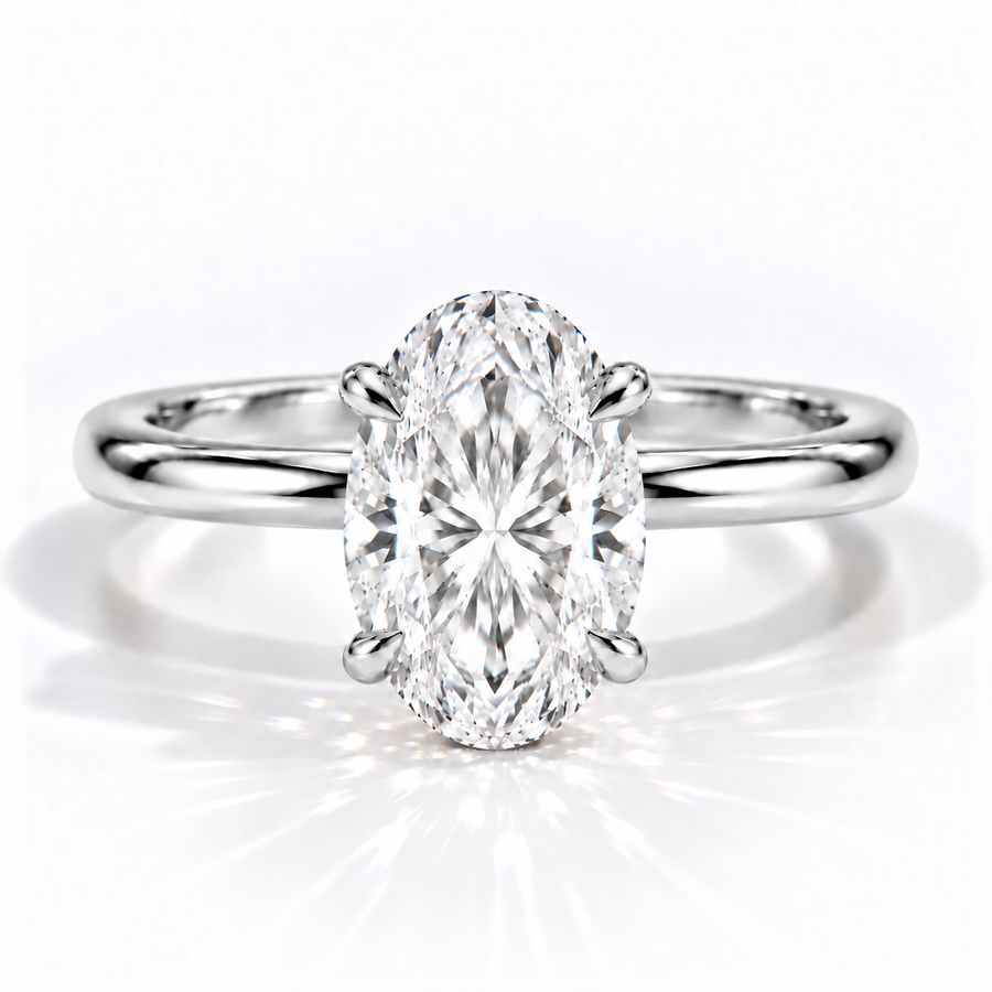Ovaler Verlobungsring aus 14 Karat Weißgold mit Labordiamant und Tulpenfassung