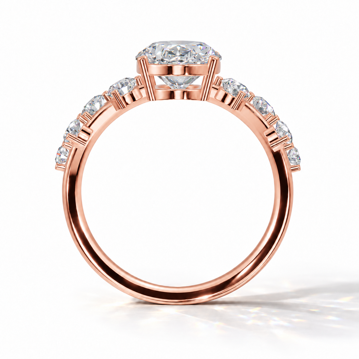 Florida Oval Cluster Verlobungsring in Roségold mit Labordiamanten – Profilansicht