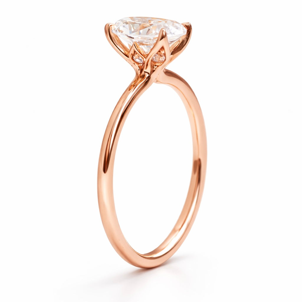Stacy - Oval Solitär Verlobungsring aus 14k Roségold mit einem funkelnden, Tulpen Setting, Natürlicher Diamant - handgefertigt & nachhaltig - von Labgrownlove 