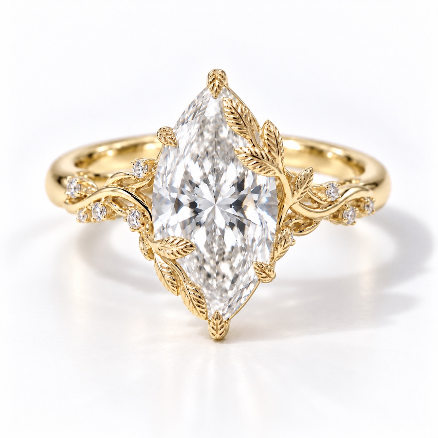 Flora – Marquise Floral Cluster Low Setting Verlobungsring | Labordiamant