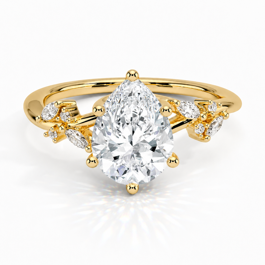 Tropfen Cluster-Verlobungsring aus Gelbgold mit Labordiamant