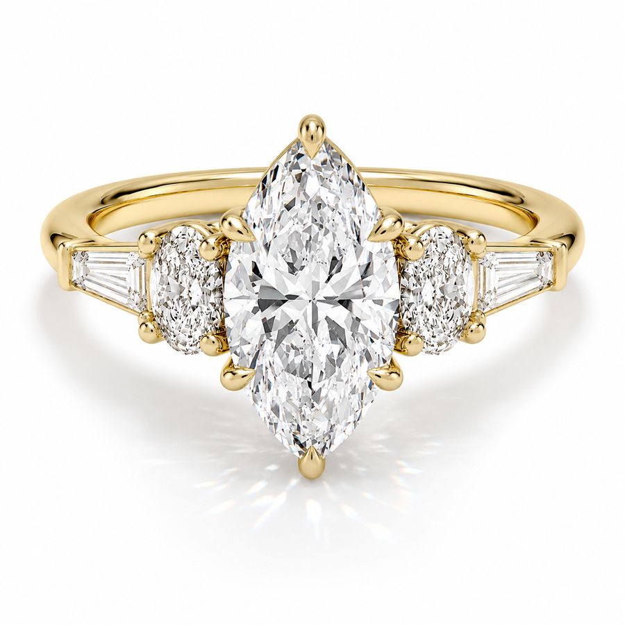 Marquise Verlobungsring aus Gelbgold mit Labordiamant