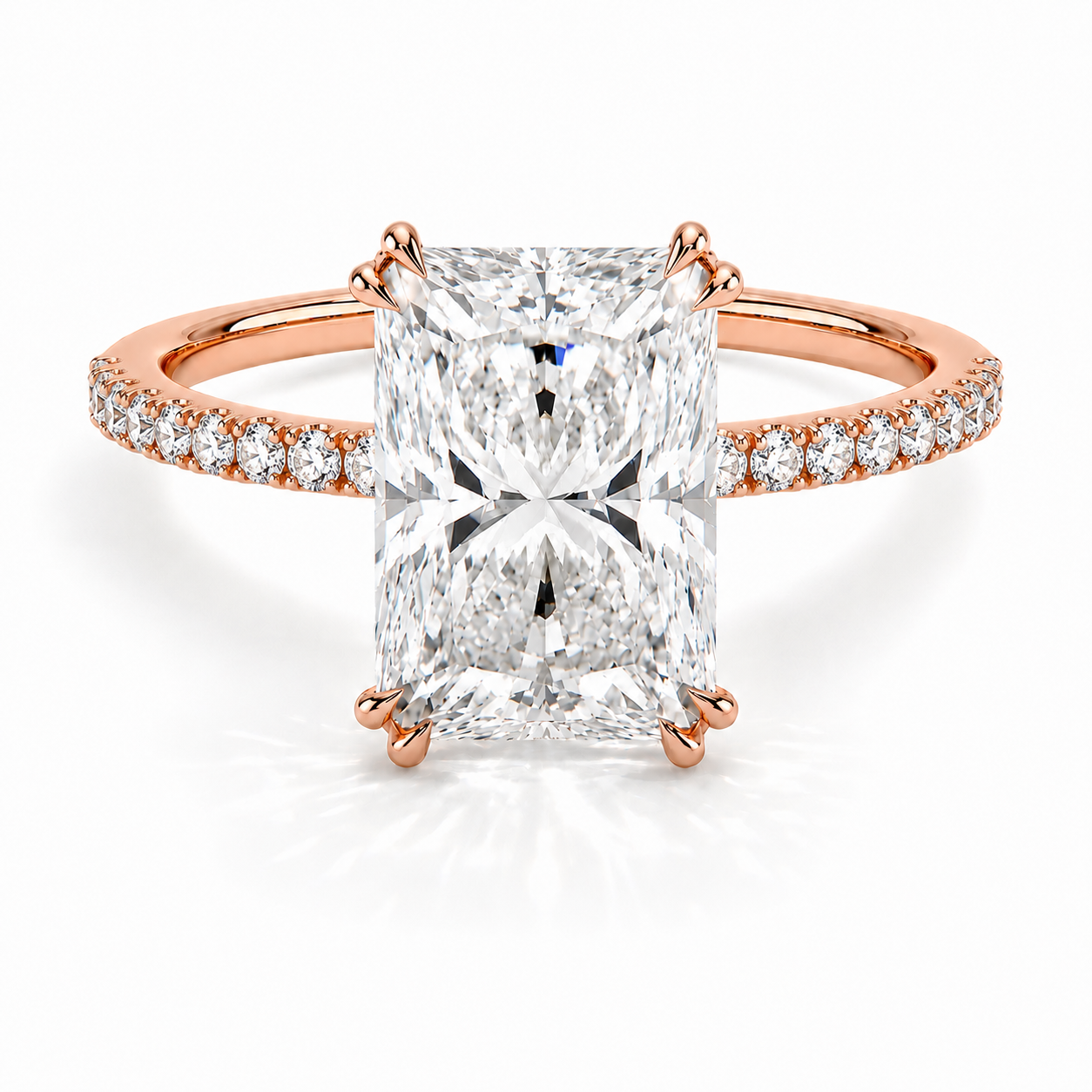 Alice - Radiant Pavé Cathedral Verlobungsring aus 14k Roségold mit einem funkelnden, Laborgezüchteten Diamanten - handgefertigt & nachhaltig - von Labgrownlove 