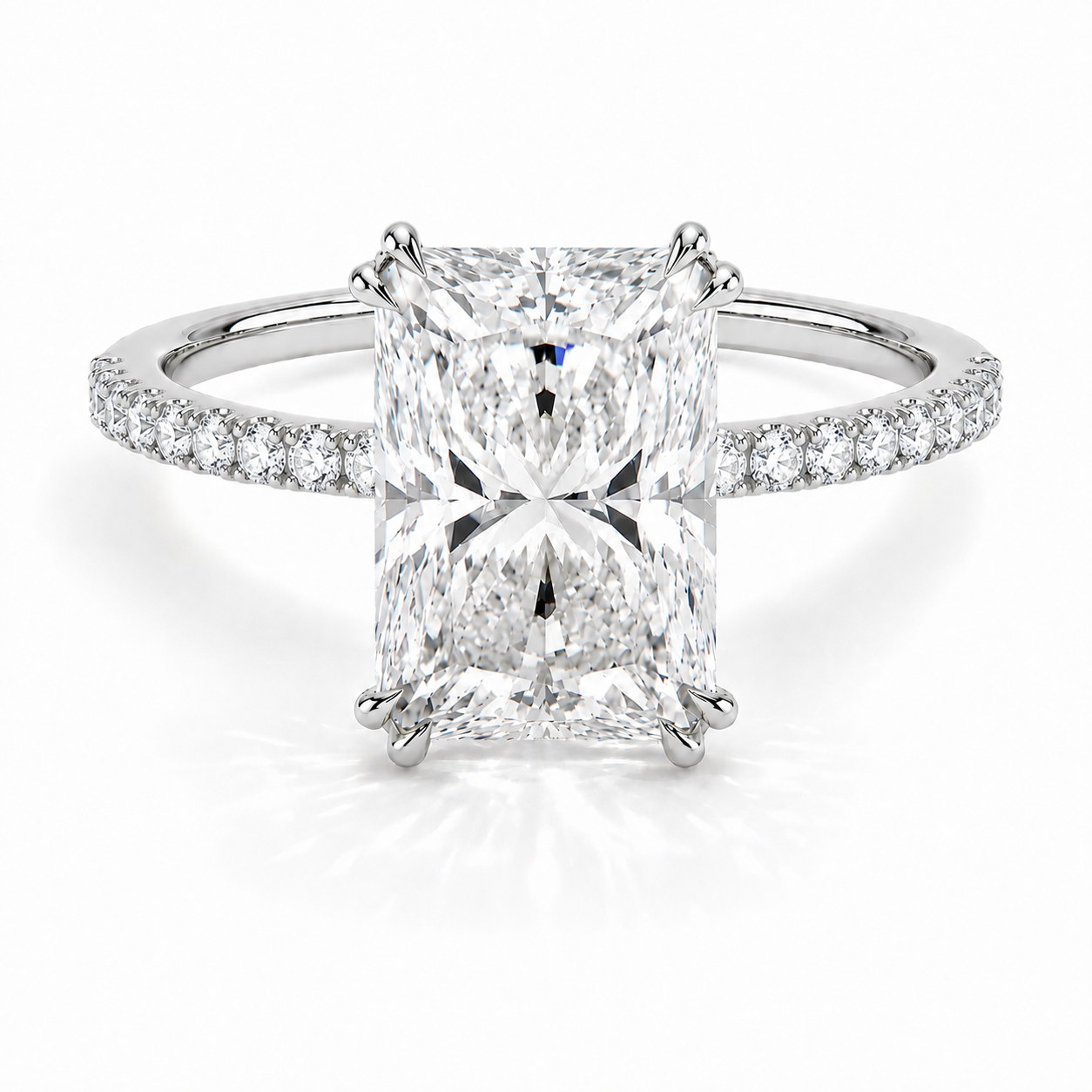 Alice - Radiant Pavé Cathedral Verlobungsring aus 14k Weißgold mit einem funkelnden, Laborgezüchteten Diamanten - handgefertigt & nachhaltig - von Labgrownlove 
