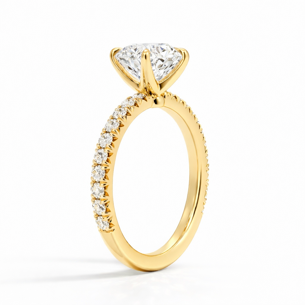 Lizzy - Rund Pavé Verlobungsring aus 14k Gelbgold mit einem funkelnden Diamanten- laborgezüchtet, handgefertigt & nachhaltig - von Labgrownlove