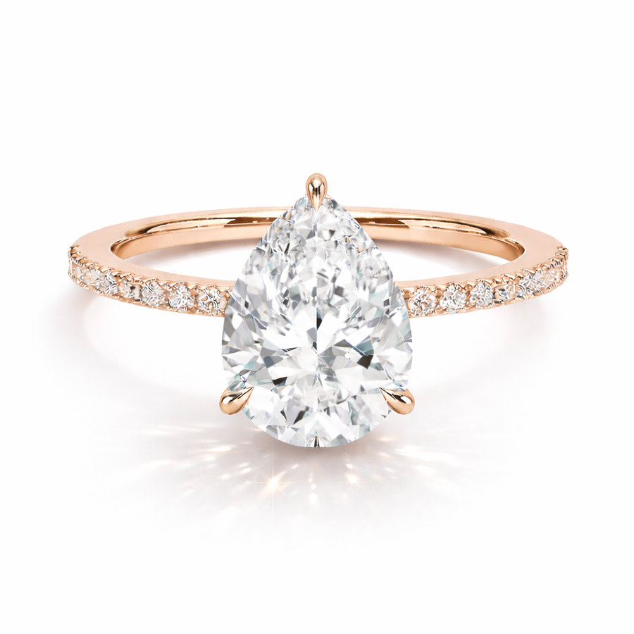 Tropfen Verlobungsring aus 14 Karat Roségold mit Labordiamant