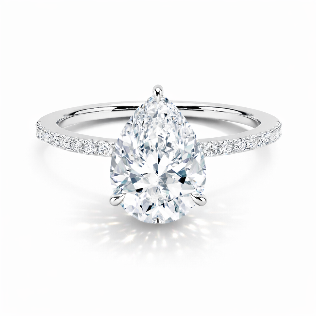 Inna - Tropfen Pavé | hidden Halo Verlobungsring aus 14k Weißgold mit einem funkelnden, laborgezüchteten Diamanten - handgefertigt & nachhaltig - von Labgrownlove 