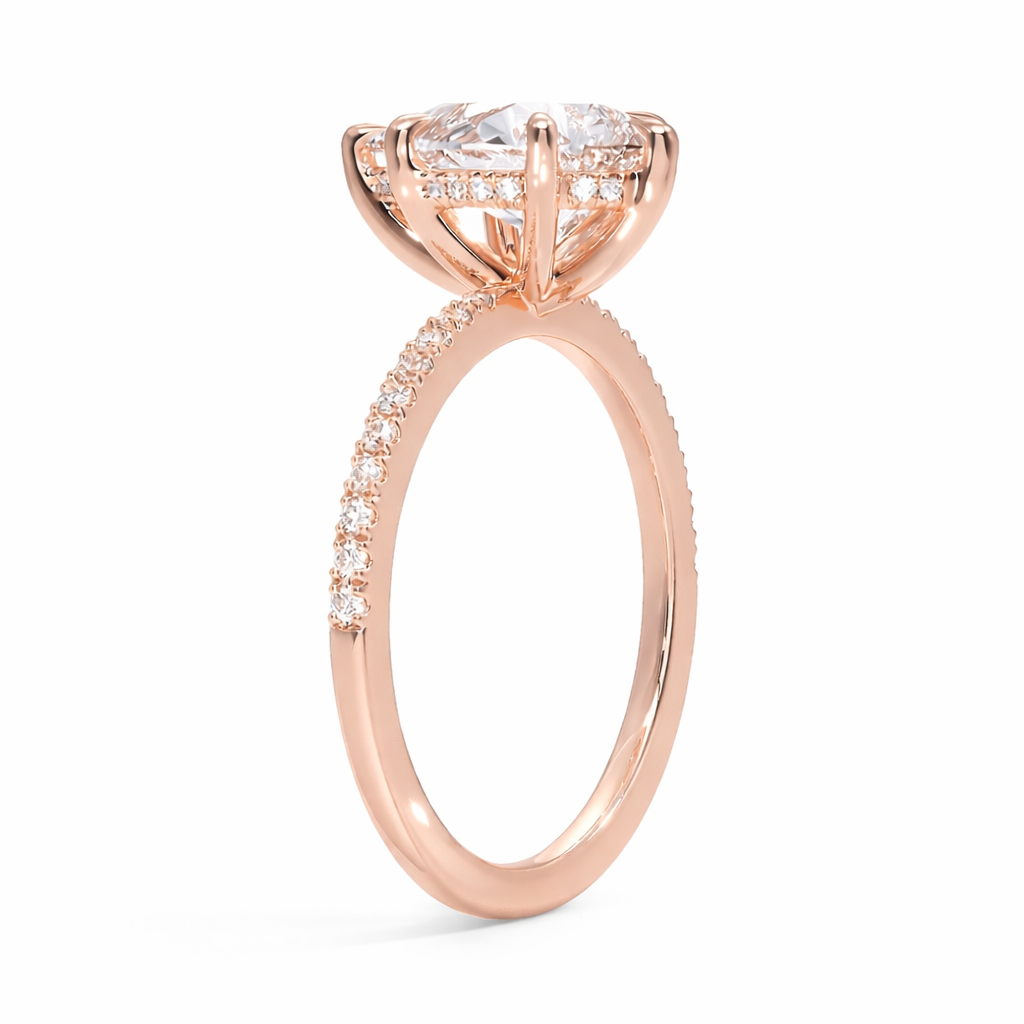 Inna - Tropfen Pavé | hidden Halo Verlobungsring aus 14k Roségold  mit einem funkelnden, laborgezüchteten Diamanten - handgefertigt & nachhaltig - von Labgrownlove 