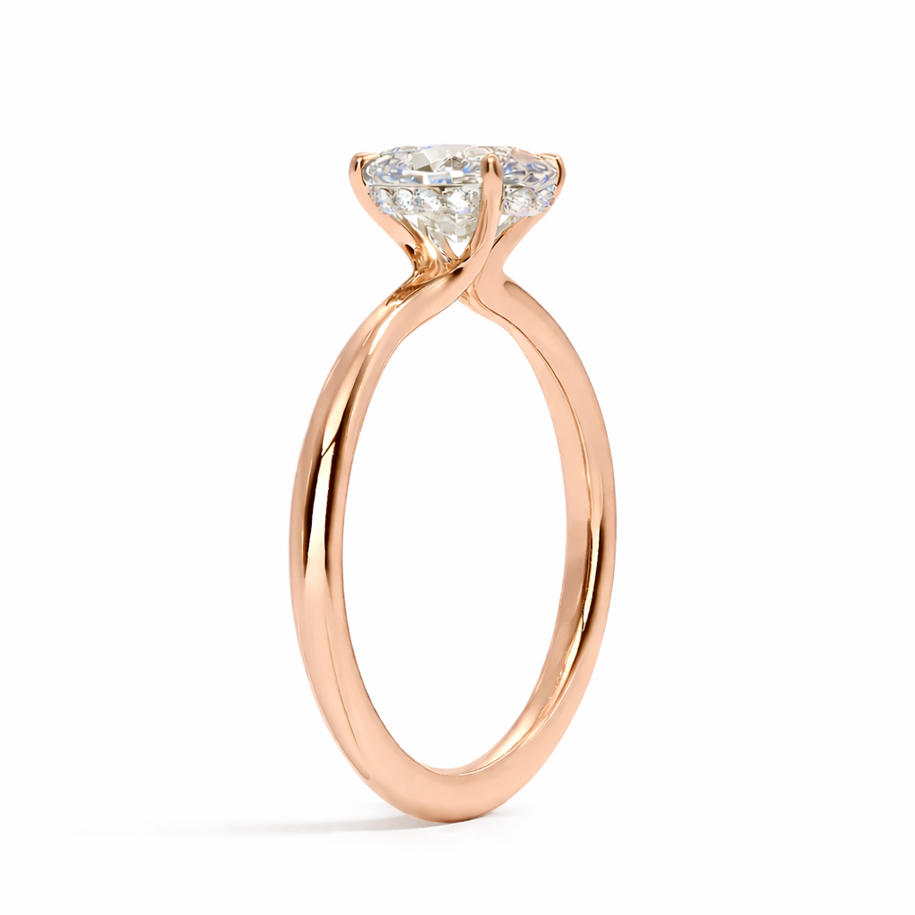 Candy Oval Solitär hidden Halo Verlobungsring aus 14k Roségold mit einem funkelnden, laborgezüchteten Diamanten – handgefertigt, nachhaltig, von Labgrownlove