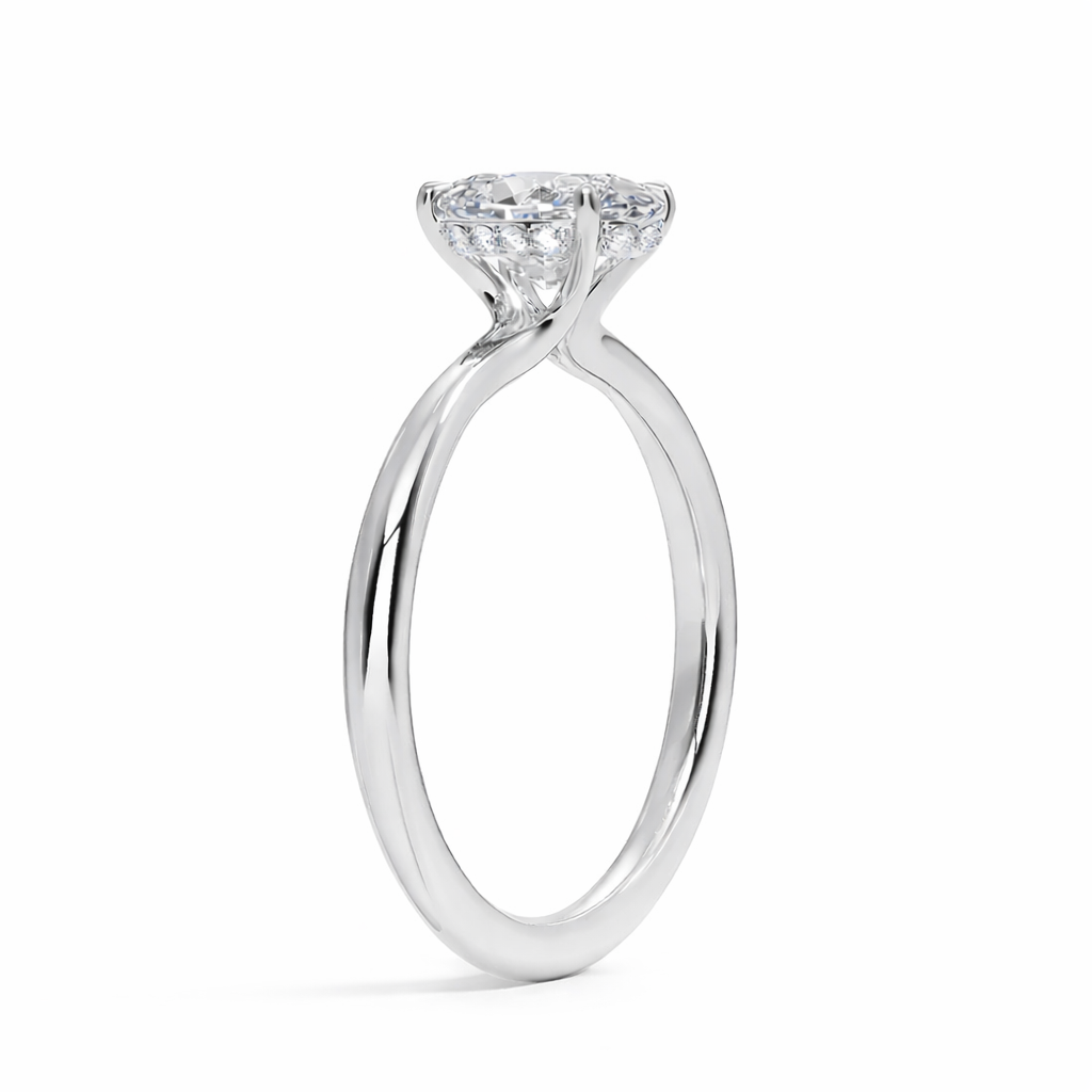 Candy Oval Solitär hidden Halo Verlobungsring aus 14k Weißgold mit einem funkelnden, laborgezüchteten Diamanten – handgefertigt, nachhaltig, von Labgrownlove