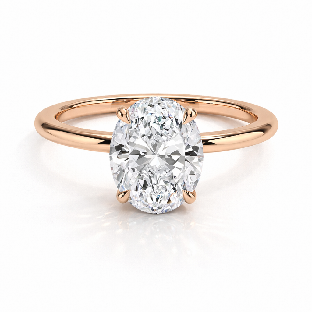 Candy Oval Solitär hidden Halo Verlobungsring aus 14k Roségold mit einem funkelnden, laborgezüchteten Diamanten – handgefertigt, nachhaltig, von Labgrownlove