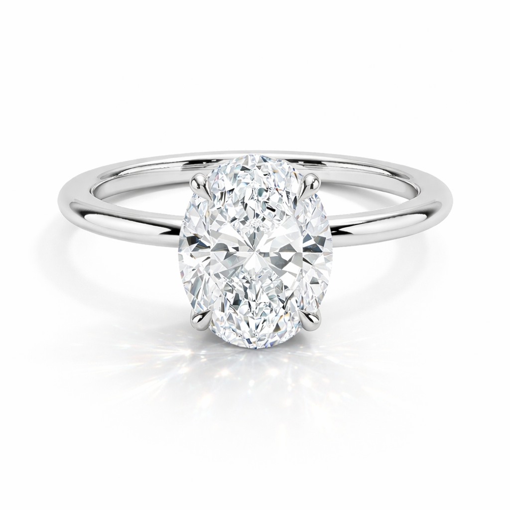 Candy Oval Solitär hidden Halo Verlobungsring aus 14k Weißgold mit einem funkelnden, laborgezüchteten Diamanten – handgefertigt, nachhaltig, von Labgrownlove