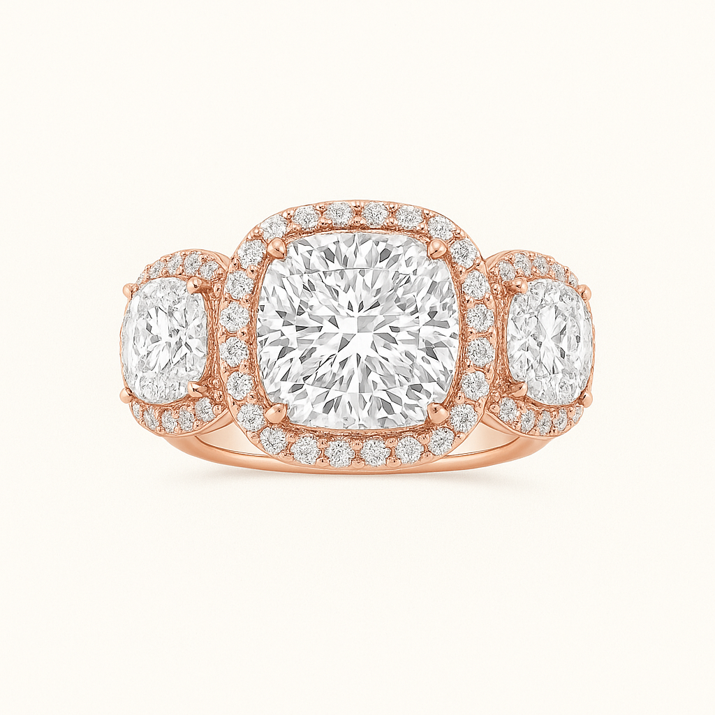 „Maya“ Kissen Lab grown Diamant Ringe Lab Diamond Labgrownlove Handgefertigt Jetzt einkaufen rose gold drei stein
