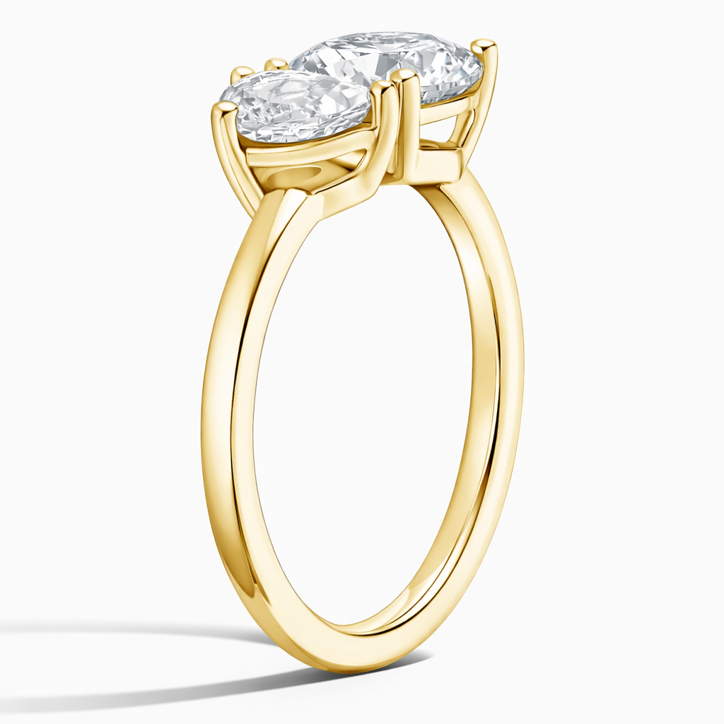 Toi-et-Moi Ring aus Geldgold mit ovalem und herzförmigem laborgzüchtetem Diamanten, elegantes modernes Design