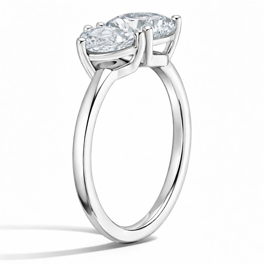 Toi-et-Moi Ring aus Weissgold mit ovalem und herzförmigem laborgzüchtetem Diamanten, elegantes modernes Design