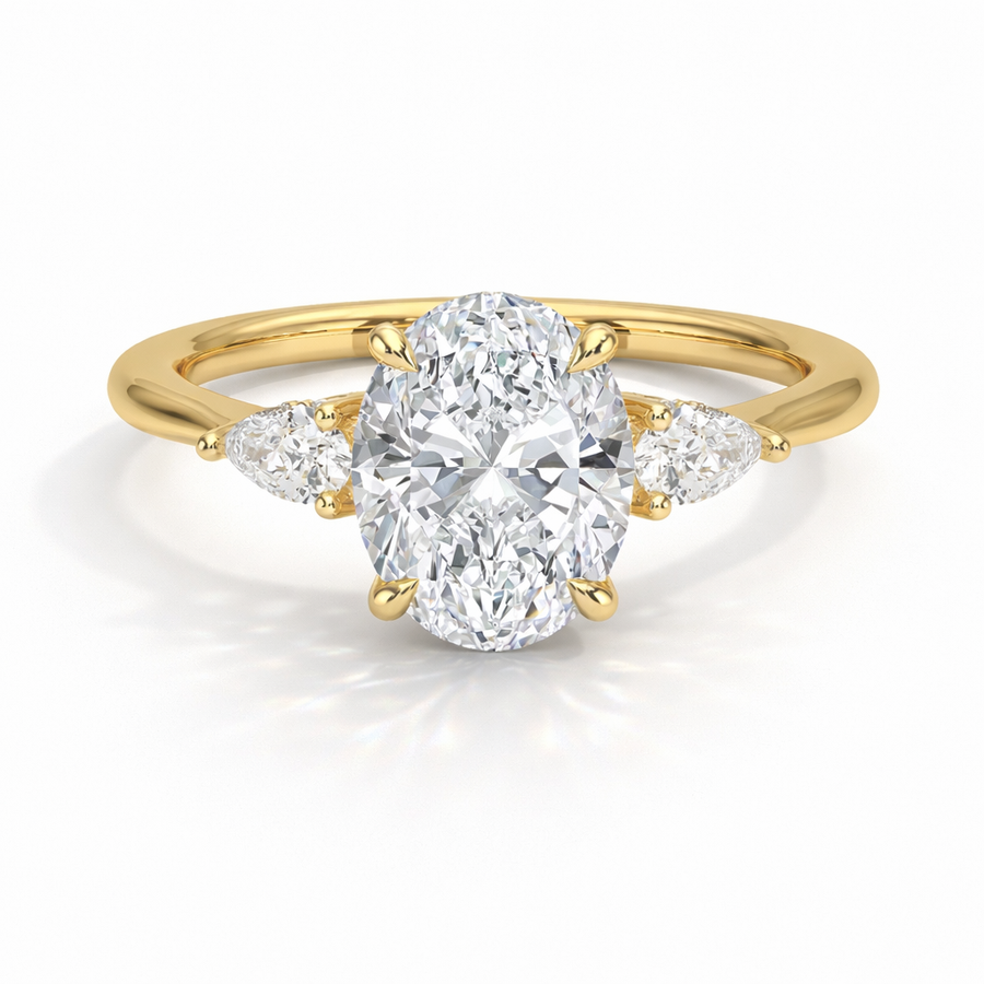 Ovaler Dreistein-Verlobungsring aus 18 Karat Gelbgold mit Labordiamant