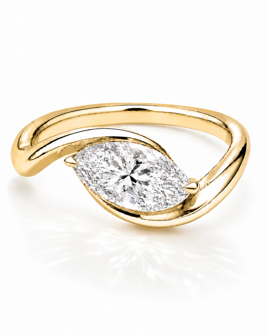 Marquise Bypass-Verlobungsring aus 18 Karat Gelbgold mit Labordiamant